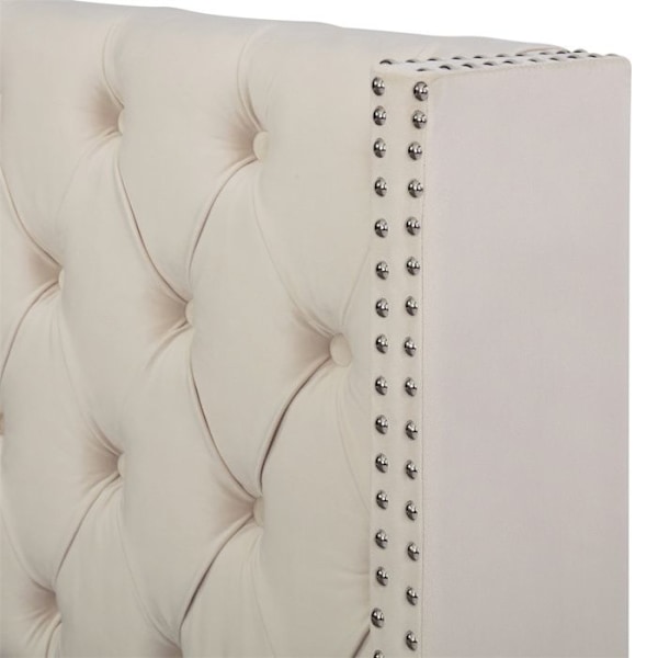Lit coffre för vuxna 140x200 cm - Dubbel säng med ribbotten - Hydraulisk spak - Nitar design - Sammet - Beige Beige