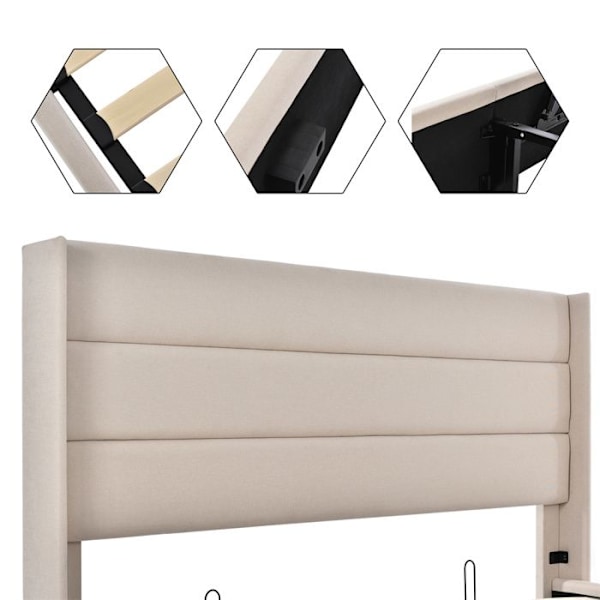 Lits dubbel 140x200cm med metallram, lattändram, vuxensäng med tuftad linne - Beige Beige