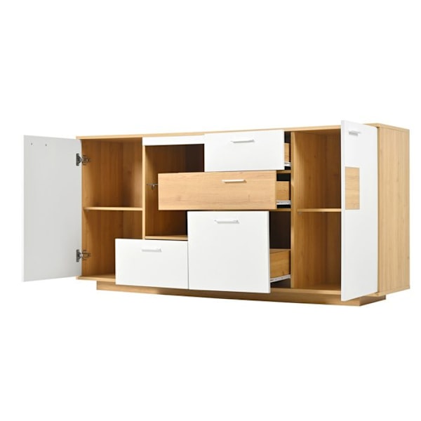 Buffé Bas - Modern - 160x40x77cm - 2 Dörrar - 4 Lådor - LED-Belysning Vit