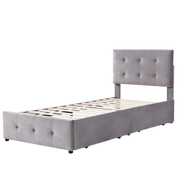 Säng barn - Ej specificerad - 90x200cm - Mjukt sammet - 2 lådor - Grå Grå