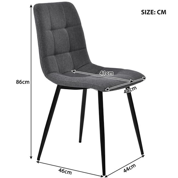 Kitt med 4 upholstered matstolar i lin - Skandinavisk stil - Mörkgrå - Köksstol - Svart metallben Mörkgrå