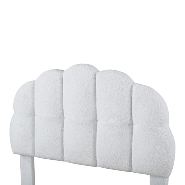 Madrass 90x200 cm, Justerbar molnformad huvudgavel, ribbotten, cirkulärt fleece tyg, Vit Vit