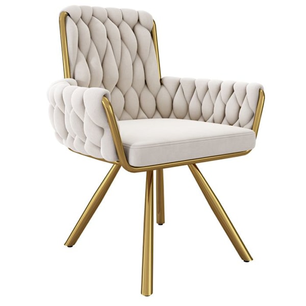Snurrstol - 2-pack - Beige - Sammet - Armstöd - Fötter i Guldmetall Beige