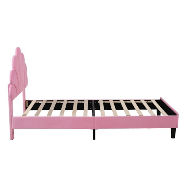 Litet barn 90x200 cm med sänggavel i blomform, tuftad säng för flicka med ribbotten, rosa Rosa
