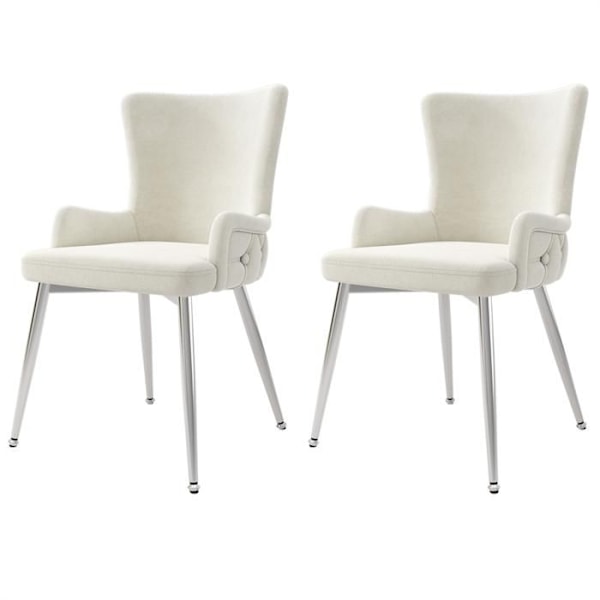 Samtida Matstolar - Set av 2 - Polstrad Köksstol - Silverfärgade Metallben - Sammet - Beige Beige + Silver