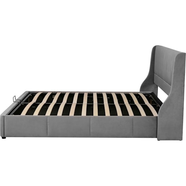 Sänglåda - Ej specificerad - 160x200 cm - Grå sammet - 2 platser - Hydraulisk lyft Grå