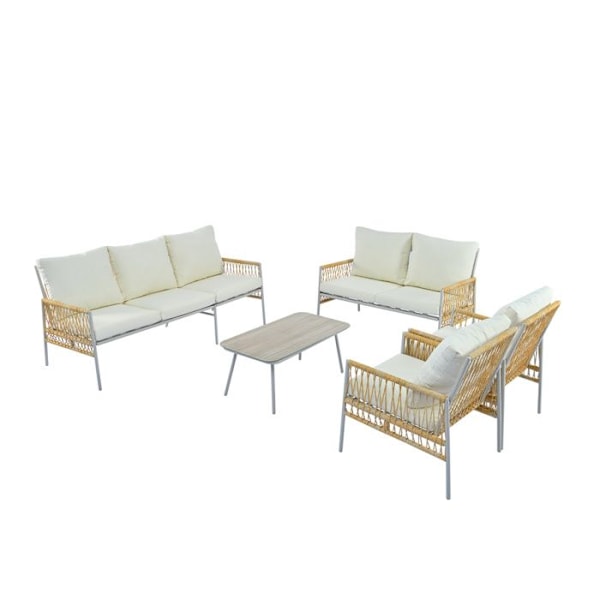 Trädgårdsmöbler - Beige - 7 platser - PE-rotting - Galvaniserat stål - Avtagbara kuddar Beige