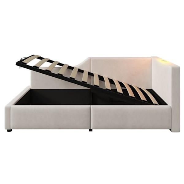Litsäng 90x190cm - HAVSMUR - Beige sammet - Lästermaskin - USB-C portar - Ribbotten Beige