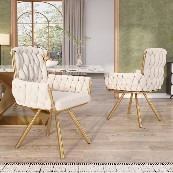 Snurrstol - 2-pack - Beige - Sammet - Armstöd - Fötter i Guldmetall Beige