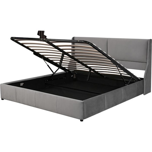 Sänglåda - Ej specificerad - 160x200 cm - Grå sammet - 2 platser - Hydraulisk lyft Grå