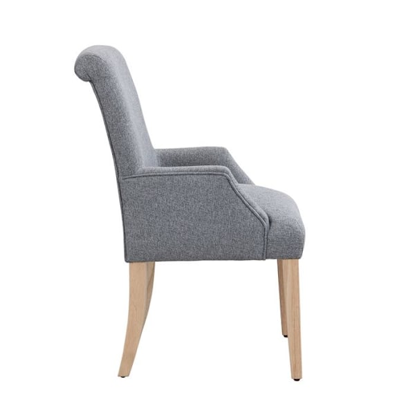 Set med 4 Matstolar, Kökstol i Linne, Klädd Sits, Ben i Massivt Trä, Grå Grå