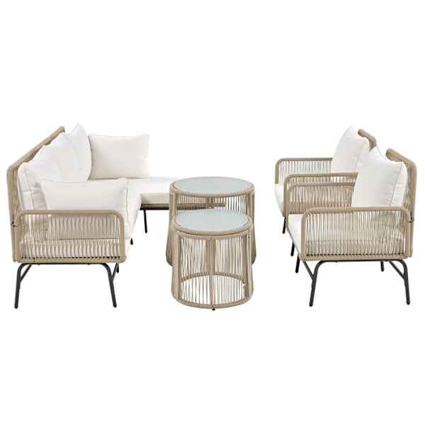 Trädgårdsmöblemang - Metall och Rep - 6 delar - Beige - 2 soffor - 2 fåtöljer - 2 låg bord Beige