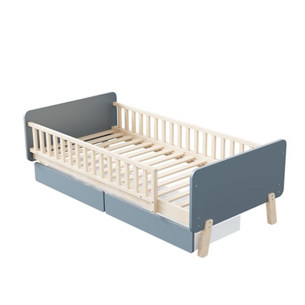 Säng Barn Säng 90x190 cm med 2 lådor - Enkelsäng med ribbotten - Massivt trä - Grå Grå