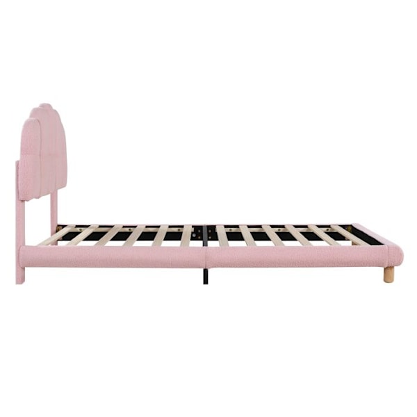 Lits med stoppning 90x200 cm, Sänggavel i molnform justerbar i höjd, ribbotten, Tyg i frotté, Rosa Rosa