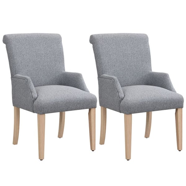 Set med 2 Matstolar, Kökstol i Linne, Polstrad Sits, Fötter i Massivt Trä, Grå Grå