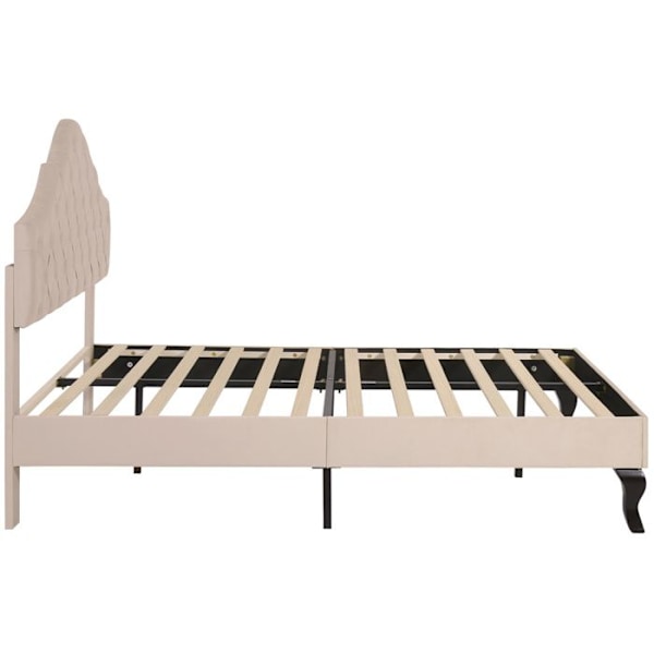 Säng vuxen - Sammet - 140x190 cm - Justerbar sänggavel - Flexibelt ramverk - Beige Beige
