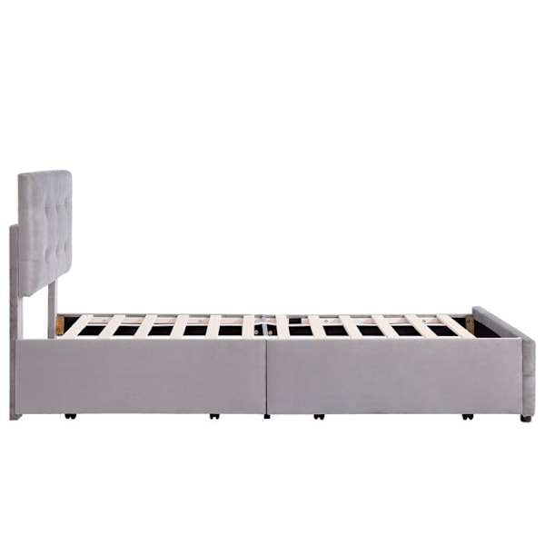 Säng barn - Ej specificerad - 90x200cm - Mjukt sammet - 2 lådor - Grå Grå