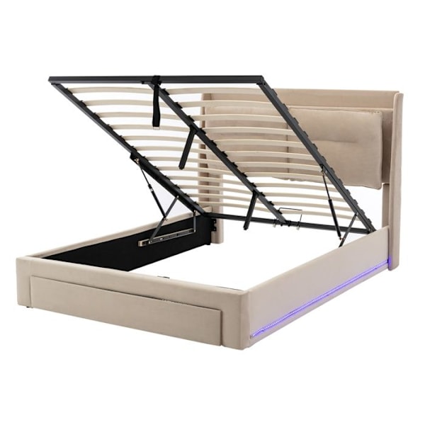 Lit Coffre 160x200 - Ej specificerad - Beige - Med LED - 2 lådor - Sängbotten ingår Beige