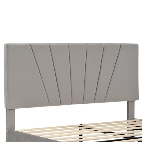 Polstret säng Vuxensäng 140x200 cm i sammet - stor låda - ribbotten - justerbar sänggavel - skandinavisk stil - Grå Grå