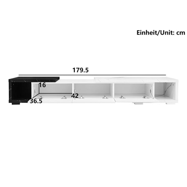 Utvidbart TV-möbel, Snurrbar TV-skrubbe med 3 dörrar, Vit marmorutseende, 140-179.5x40x27.5cm Vit