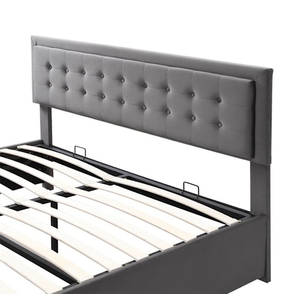 Längd säng - Ej specificerad - 160x200 cm - Justerbar sänggavel - Grå sammet - 2 lådor Grå
