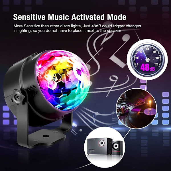 Diskokule LED partylys musikkstyrt diskolys effekter diskolys med USB KLB