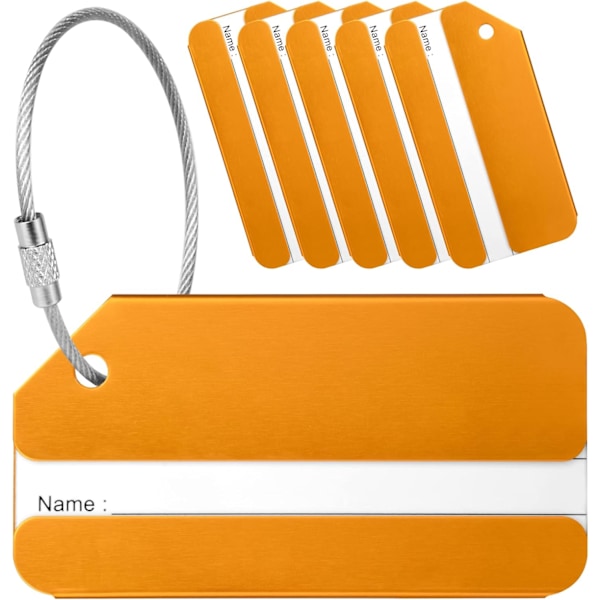Bagagemærker, 6 stk. bagagemærker til kufferter, kuffertmærker i aluminiumslegering, til bagageidentifikation ID-mærke orange color