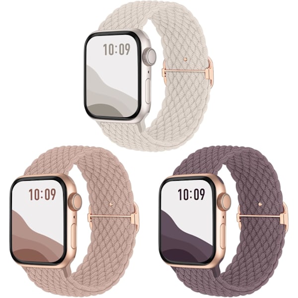 Halkskyddad Flätad Rem 3-Pack Kompatibel med Apple Watch Armband, Justerbar Elastisk Ersättningsrem för iWatch Ultra SE 9 8 7 6 5 4 3 2 1
