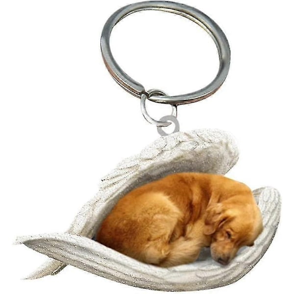 2 stk. Engel Sovende Hund Akryl Nøkkelringer Anheng Hjemmeinnredning Ornamenter Skrivesaker Gaver-WELLNGS golden retriever