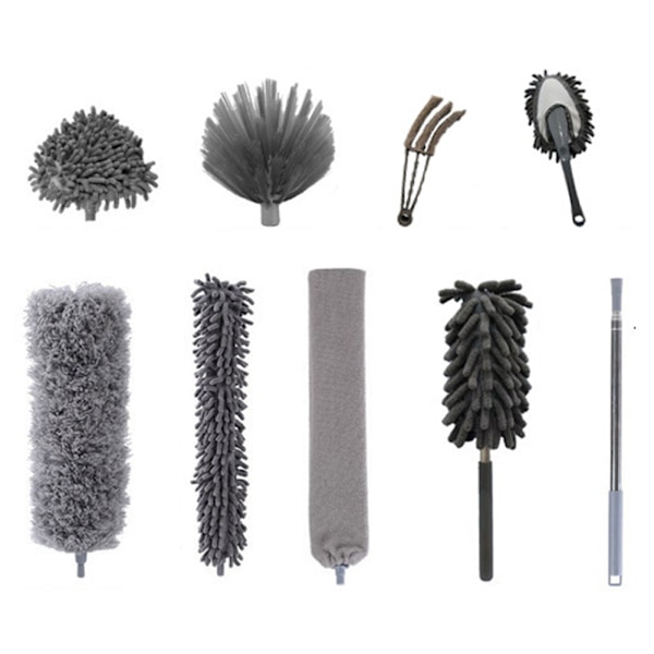 Mikrofiber Støvbørste Udtrækkelig Støvopsamler Multifunktionel Støvsamler til Rengøring af Højt Loft, Persienner, Møbler, Biler 9pcs