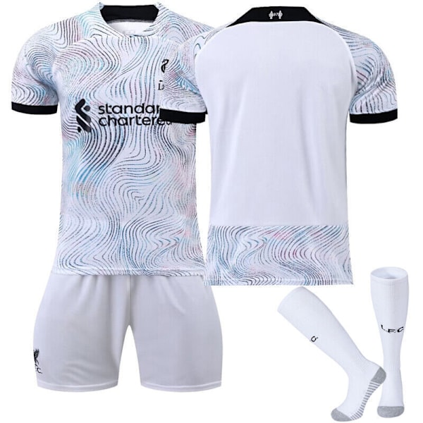 Nya Pojkar Barn Fotbollskit Kortärmad Tröja Strumpor Set Fotboll Liverpool Bortaställ Blank liverpool away kit blank 22/(6-7 years)
