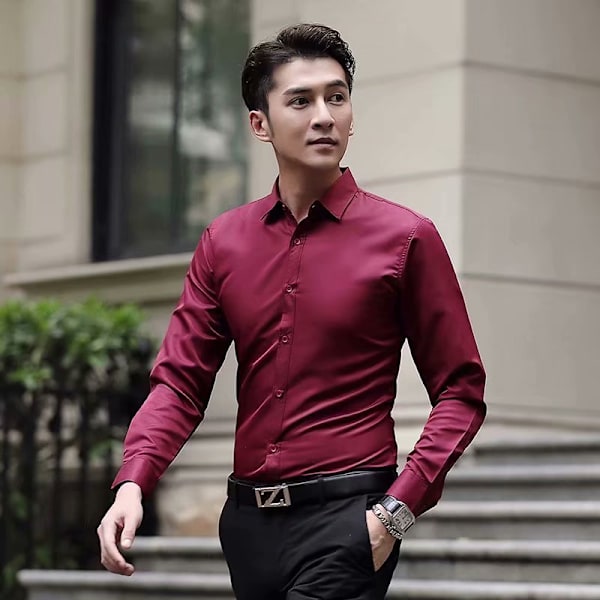 Langermet hvit skjorte for menn, koreansk stil, slim-fit, profesjonell skjorte, businessdress, arbeidsklær, bryllupskjole, lyseblå, for vår og høst Light Blue XXXL