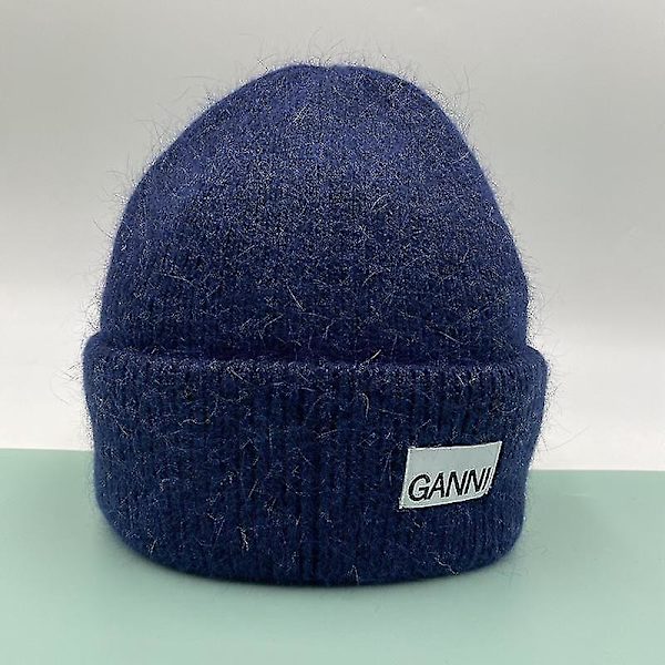 Stickad Herr Dam Ganni Vinter Varm Cap Manschettstickad Stretch Beanie Hatt f Navy blue