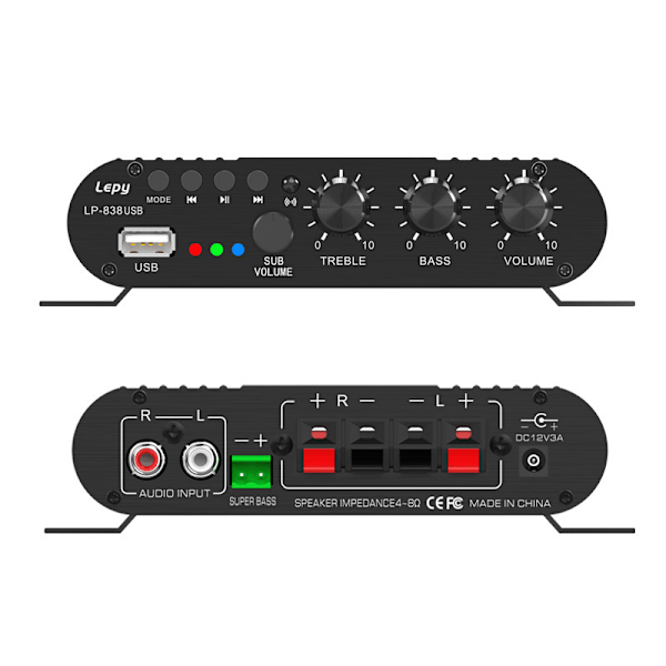 LP838 Bluetooth Subwoofer Forstærker 12V Bil 2.1 Kanal Audio Afspiller Forstærker 15.4×12.9×3.9cm