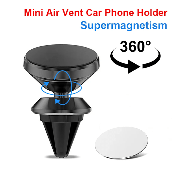 Magnetisk biltelefonholder til Iphone Samsung S10 GPS 360 graders navigation luftventilholder til mobiltelefon i bil. Silver