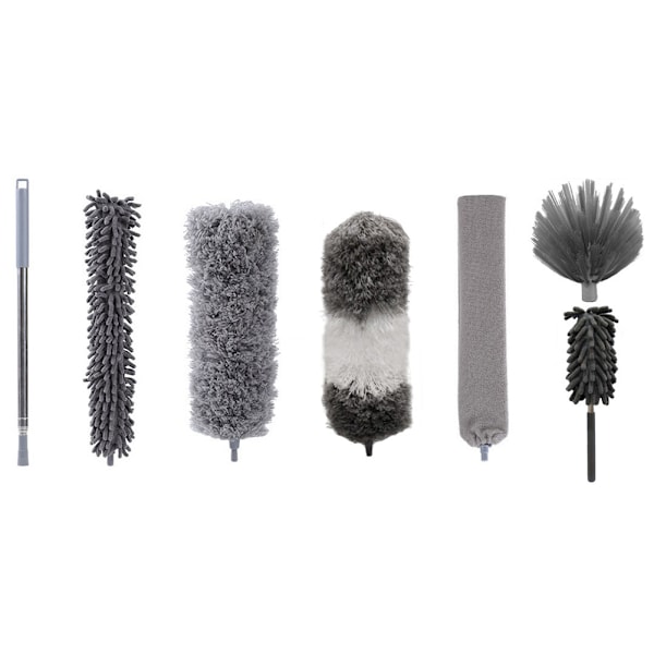 Mikrofiber Dammborste Utdragbar Dammsugare Multifunktionell Dammuppsamlare för Rengöring av Höga Tak, Persienner, Möbler, Bilar 7pcs