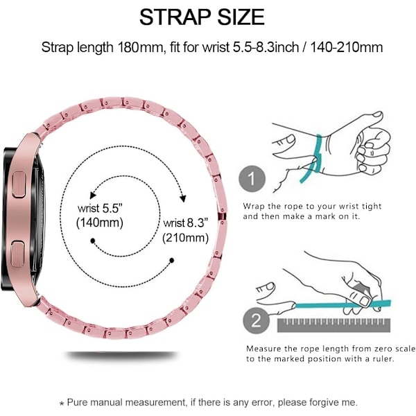 Armband för Samsung Galaxy Watch 7/6/5/4 20mm Bling Diamant Metall Ersättningsarmband för Kvinnor och Män Rose pink