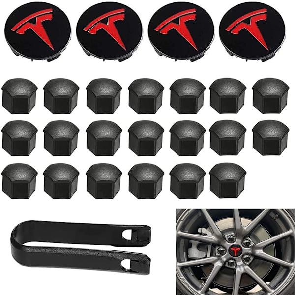 4 st Aero Hjulkapselset, Model 3 Hjulmutterkåpor, Hjulkapselset med Tesla-logotyp, Mutterkåpor för Tesla Model 3 Model Y (Röd)