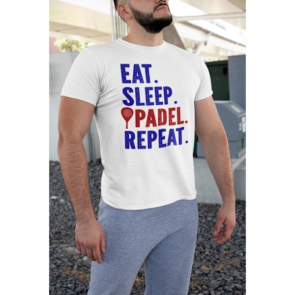 Sport T-shirt. Vit Eat Sleep Repeat sporttröja L Large l