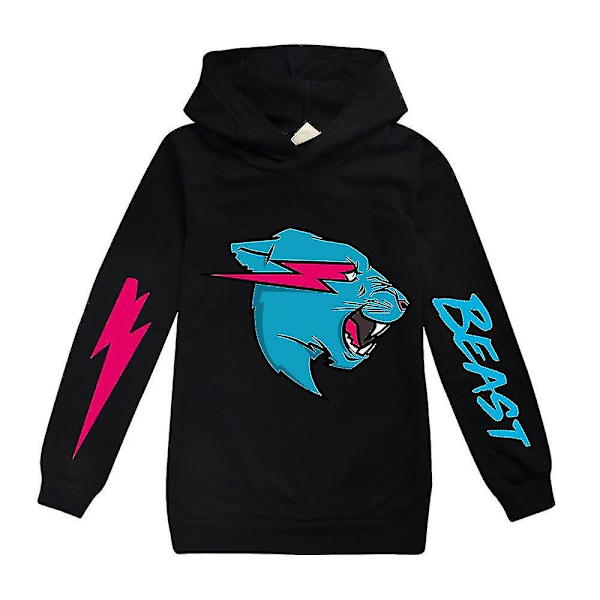 Unisex Barn Mr. Beast Blixtkatt Tryckt Hoodie Topp Träningsdräkt Svart Svart Black 11-12 Years