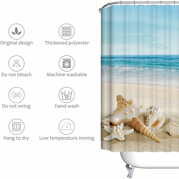 Bruseforhæng til hjemmet, Ocean bruseforhæng, vandtæt og anti-meldug Ocean trykt strand med elegant mønster rumgardiner med (B 200 x H 240