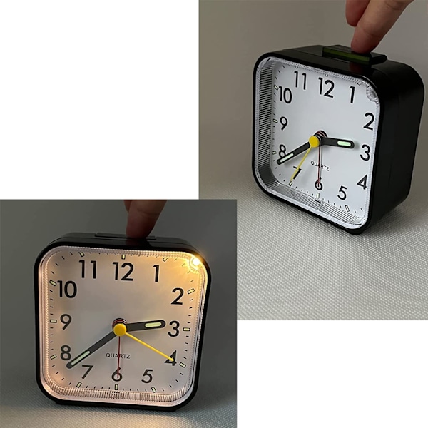 Analog väckarklocka utan tickande med ljus och snooze-funktion och toppknapp, högt alarm, tyst väckarklocka, batteridriven black