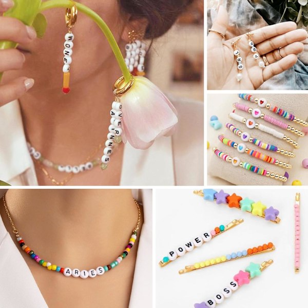 1820 stk. bogstavperler, 28 stilarter alfabetperler farverige smiley-perler hjerteperler til armbånd og smykkefremstilling Whtie