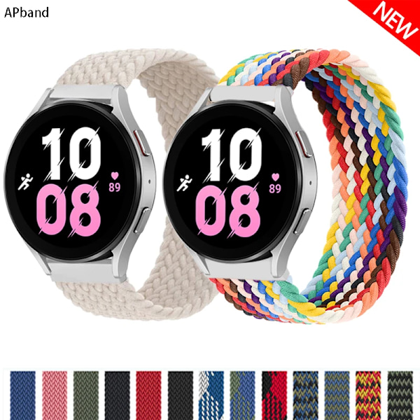 Flätat Solo Loop för Samsung Galaxy Watch 4/5/6/44mm 40mm/classic armband 46 42mm/active 2/Gear S3 armband 22mm 20mm klockarmband Jordgubbsröd h Strawberry red XS