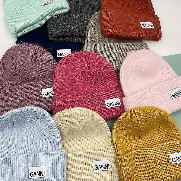 Stickad Herr Dam Ganni Vinter Varm Cap Manschettstickad Stretch Beanie Ha f off white