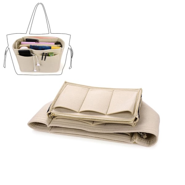Beige indsats taske, multi-lomme filt håndtaske, 26*13*16cm