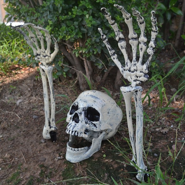 Simuleret Kraniebunke Halloween Dekoration Græsbunke Have Halloween Kranie Dekoration One head 2 hands