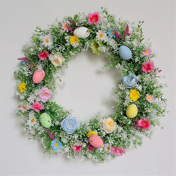 13,8 tums påskkrans med blommor, snöre, hängande för hem inomhus utomhus ytterdörr vägg - perfekt