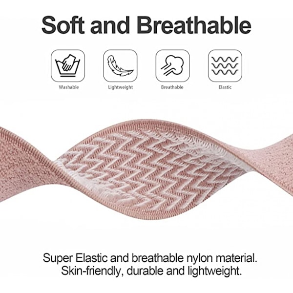 4-delt elastisk nylonrem kompatibel med Fitbit versa 3 / Fitbit sense, justerbar elastisk stoff sportsrem for smartklokke (Rosa/Hvit/Røykfarget)