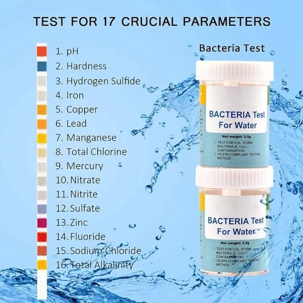 17 i 1 drikkevandstestkit, 100 + 2 testsæt til nem test af drikkevand, PH, bly